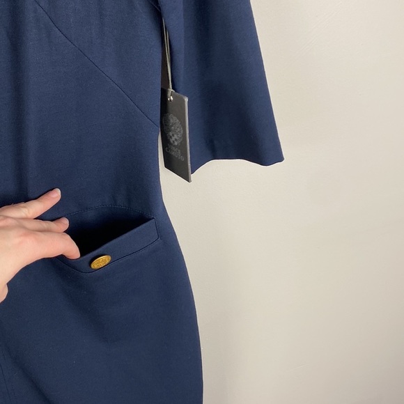 NWT New with Tags Vince Camuto 3/4 Sleeve Navy Shift Dress w/ Pockets Size 6 Mod - Picture 4 of 12